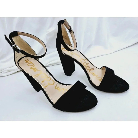 Sam Edelman Size 9M Women's "Yaro" Black Suede Open Toe Ankle Strap Block Heels - Picture 15 of 16